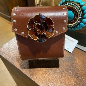 Vintage cognac brown leather camera bag purse